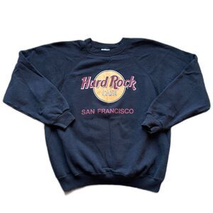 VINTAGE 80S HARD ROCK SAN FRANSISCO FADED BLACK CREWNECK SWEATSHIRT HANES XL